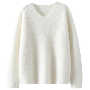 
Awesome, love it! Thickened loop stitch 100% pure cashmere sweater for women, V-neck pure cashmere sweater, loose for winter