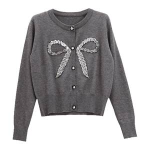 
Bayilu 2026 spring new sweater sweater sequin design bow cardigan niche chic women's clothing