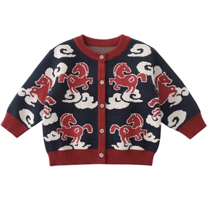
Baby Sweater Horse Year Baby Clothes Children's Knitted Cardigan Autumn and Winter Cotton Girls Boys Red New Year Jackets