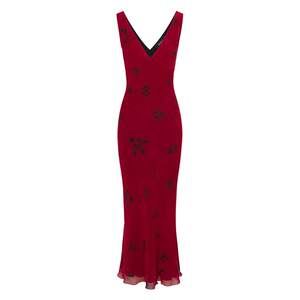 RealizationPar celebrity style dress dress red V-neck silk dress The Eva