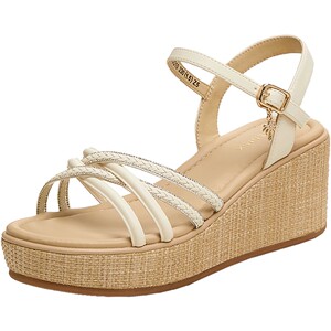 
Tianmeiyi woven coconut grove one-strip rhinestone heel thick-soled sandals for women's fashion sandals for summer