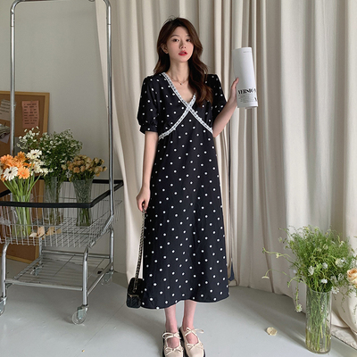 taobao agent Black shiffon summer dress, long skirt, plus size, 