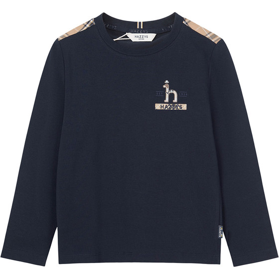 
hazzys Haggis children's clothing boys' round neck shirt 2026 spring new big children's fashion simple long-sleeved T-shirt
