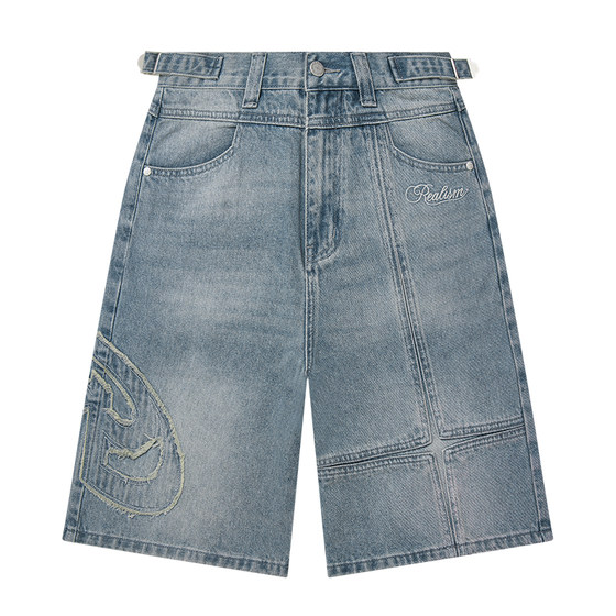 
REALISM summer new VIVANT retro washed raw edge star-shaped deconstructed heavy-duty denim shorts for men and women