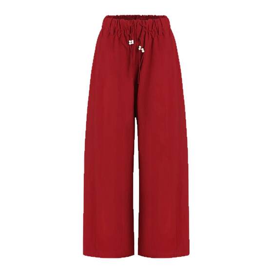 
Fano Fano styling retro red drawstring hanging beads sporty casual straight-leg pants for women 2025 new style