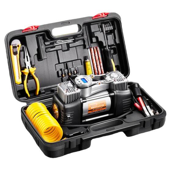 
Car-mounted dual-cylinder air pump with light, car-use smart air pump, car portable air pump, 12V digital display