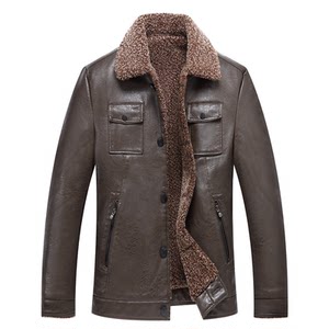 
Woodpecker young and middle-aged men's Haining genuine leather jacket plus velvet sheep fur all-in-one motorcycle style men's thick coat