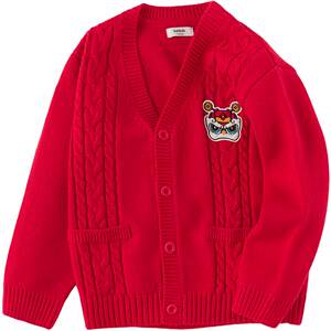 
Balabala boys sweater coat little baby red sweater cardigan spring and autumn new children's tops