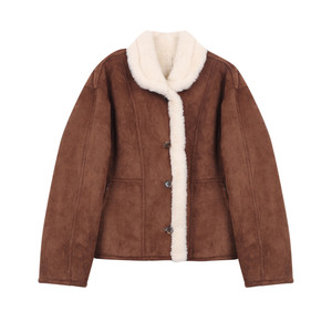 
FF BLUE 'Xu Yan Outfits' Zhao Lusi's same style Maillard suede lambswool jacket and sweatshirt set