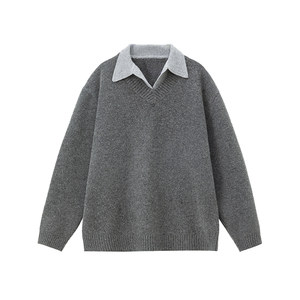 
Galaxy 01 retro fake two-piece v-neck sweater for men in autumn and winter old money style couple heavyweight polo sweater trend