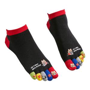 Five-finger socks pure cotton for men and women cartoon cute summer thin breathable short tube large size pure toe long medium tube
