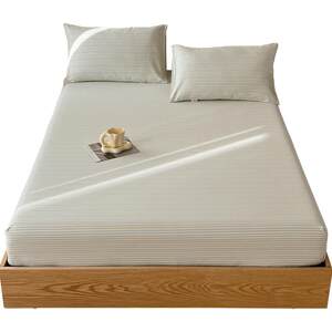 
Class A old coarse cloth fitted sheet pure cotton spring and summer new bed cover solid color simple striped thickened bed sheet pure cotton protective cover