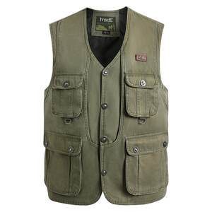 Large pocket spring and autumn vest pure cotton middle -aged and elderly man canvas, shoulder vest, fishing photography dad, a new model