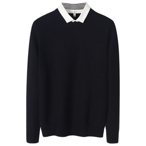 
Knitted sweater fake two-piece sweater for men spring and autumn black shirt collar men's inner layering top 2026 new style