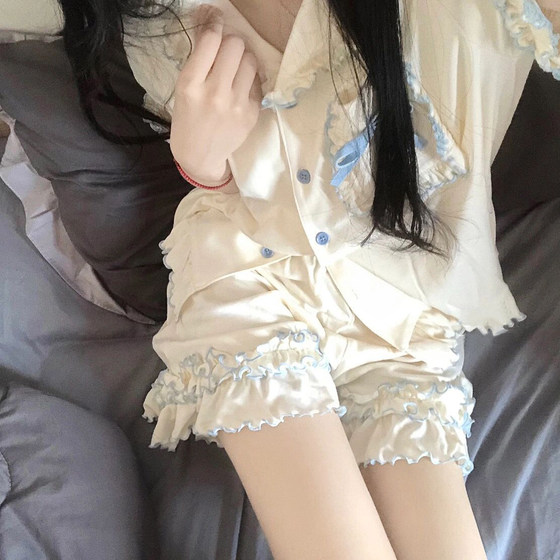 可爱睡衣女短袖短裤夏季网红风甜美少女公主风简约夏天家居服学生