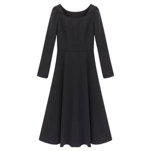 
ROCOCO/Rococo French Hepburn style square neck puff sleeve dress elegant light luxury high waist long sleeve skirt