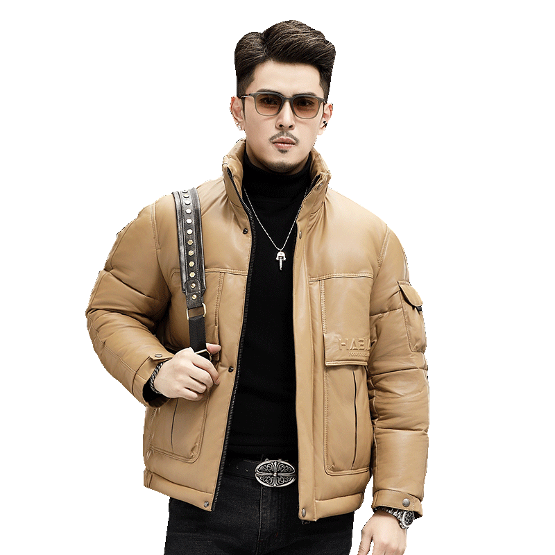 
Hong Kong style goosevelt thickened leather leather jacket down jacket stand collar short sheepskin jacket winter motorcycle leather jacket trendy