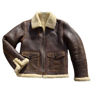 Heavy old and wrinkled original sheepskin fur integrated American retro cuffs, and then sport the men's genuine leather jacket
