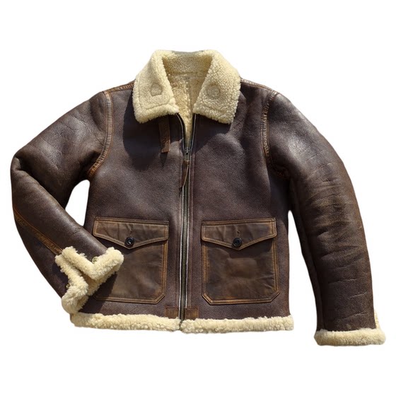 Heavy old and wrinkled original sheepskin fur integrated American retro cuffs, and then sport the men's genuine leather jacket
