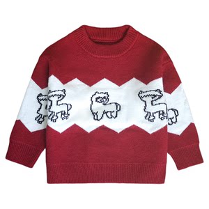
Boys' Red Thickened Sweater 2026 Autumn and Winter New Children's Winter Round Neck Pullover Sweater New Year's Clothing Winter Clothing