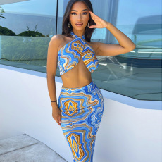 Одежда для йоги 挂脖露背系带抹胸修身半身裙套装女strapless slim skirt