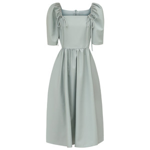 
New autumn age-reducing blue gentle puff sleeve French square collar dress with high waist texture fabric meat cover skirt