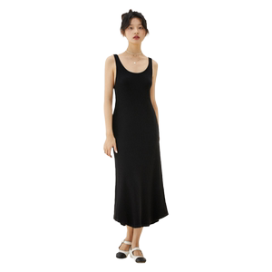 
one more knitted suspender dress for women bottom vest skirt small black skirt high-end annual meeting dress long skirt