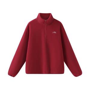 班尼路S&K系列红色摇粒绒外套女2025秋冬新款上衣加绒保暖卫衣女Q