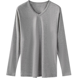 
Yiershuang men's pure cotton autumn clothes V-neck ultra-thin exquisite cotton single-piece top pajamas spring and autumn long-sleeved bottomed cotton sweater