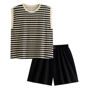 
Yue Nei couple pajamas for women in summer sleeveless vest shorts pure cotton home clothing for men casual fashion striped summer style