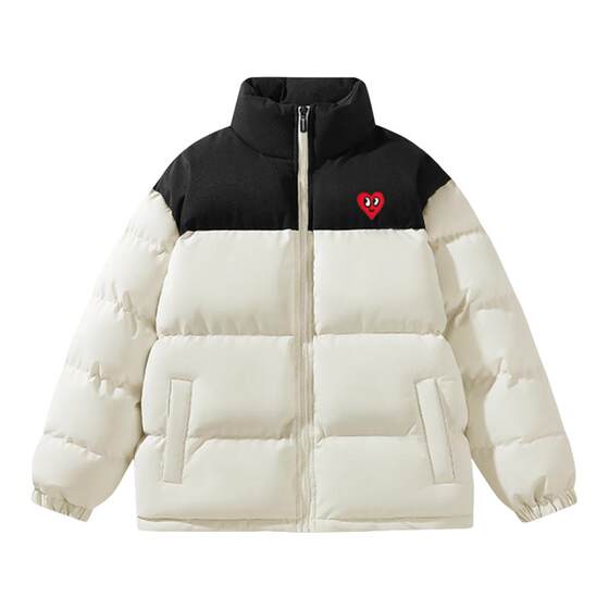 Charles Heart Colorful Color Blocking Stand Collar Cotton Coat Men's 2026 Winter Waterproof Thickened Warm Couple Bread Cotton Coat