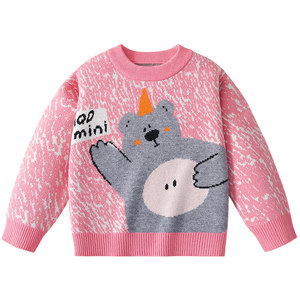 
MQDmini Children's Sweater 2025 New Autumn Girls' Sweater Baby Boy Round Neck Warm and Fashionable Sweater