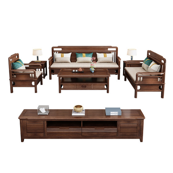 
Golden silk sandalwood Chinese solid wood sofa simple winter and summer classical small apartment 123 three-person office furniture