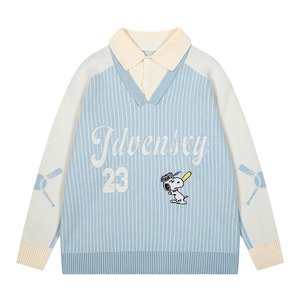 NERESUM striped POLO neck sweater for women in autumn and winter lazy style age-reducing fashion brand wearing fake two-piece sweater