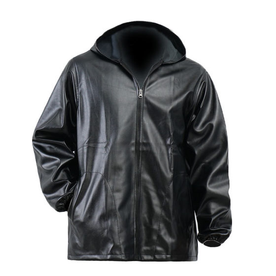 Single leather jacket and pants set for spring and autumn loose fit plus size middle-aged and elderly men's labor protection waterproof and oil resistant leather jacket work clothes