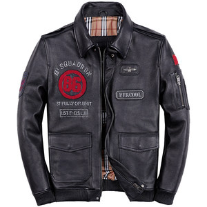 
Fashionable trend flying suit genuine leather leather jacket head layer cowhide men's handsome motorcycle suit leather jacket embroidered leather jacket