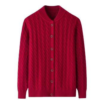 New autumn and winter style middle-aged and elderly mothers' mohua pure wool casual clothes stand collar thickened loose knit sweater jacket