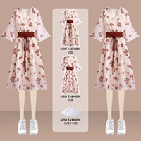 Летнее тонкое ханьфу, современная этническая длинная юбка, платье, китайский стиль, этнический стиль, в цветочек