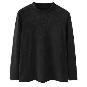 
Green sleeves plus size women's fat mm jacquard half turtleneck bottoming shirt for women spring autumn winter long-sleeved T-shirt loose inner top