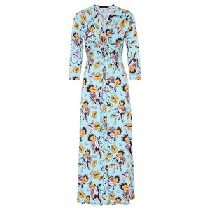 
Ma Tiannu women's clothing summer new blue printed V-neck dress draped temperament long skirt high waist fashionable skirt