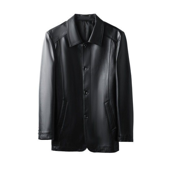 
Hengyuanxiang Men's Leather Clothing Spring New Leather Jacket Dad's Sheepskin Fashion Casual Lapel Jacket