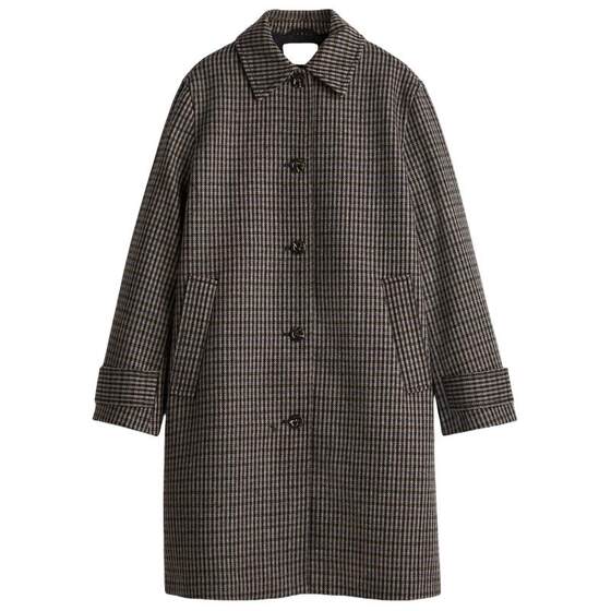 
HM women's woolen coat winter temperament top single-breasted plaid long coat 1298554