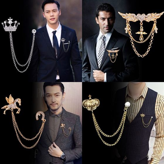 极速Korean British Style Crown Bird Brooch Cross Suit Tassel