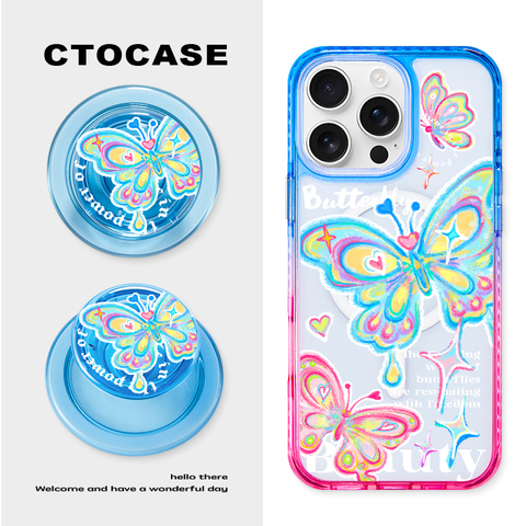 Butterfly【Drawing Illustration】MagSafe PopSocket MagSafe Gradient 12 Pro/Plus/Max/Air – 17, 16, 15, 14, 13 iPhone Case