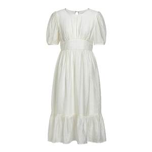 FIVE PLUS连衣裙女泡泡袖中长款裙子高腰优雅花纹复古新款女夏装