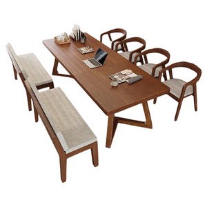 
Simple modern solid wood de-living room office desk conference table long table negotiation home reading and writing dining table and chairs