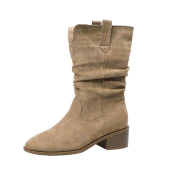 
Nonglirenjia large size women's shoes 41-43 size boots 25 winter new style thick heel pile boots mid-calf boots thin boots