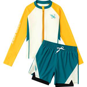 Children's swimsuits, boys split long sleeves, 2025 new style of teenagers, middle-aged and big children's swimming trunks, boys' sun protection swimwear