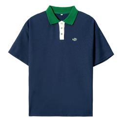Crocodile Navy Blue Polo Shirt Women's Short-sleeved Summer Loose Slim Lapel T-shirt Versatile Contrasting Color Polo Collar T-shirt