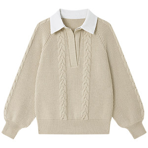 
Halo Luu off-white fake two-piece lapel cable sweater women's early spring new high-intelligence v-neck long-sleeved top